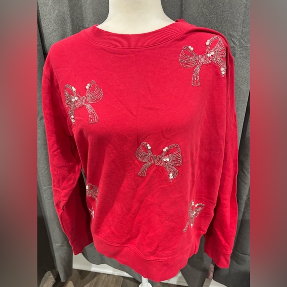 NWOT LILLY PULITZER Women's Ballad Bow Sweatshirt Size XL Red Cotton Casual Cozy - Picture 3 of 13